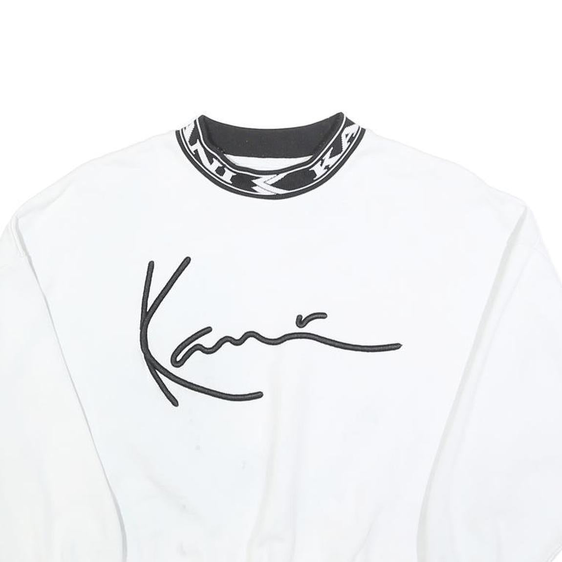KARL KANI Womens White Black Logo Crew Neck XS Sweatshirt Cotton Blend Pullover