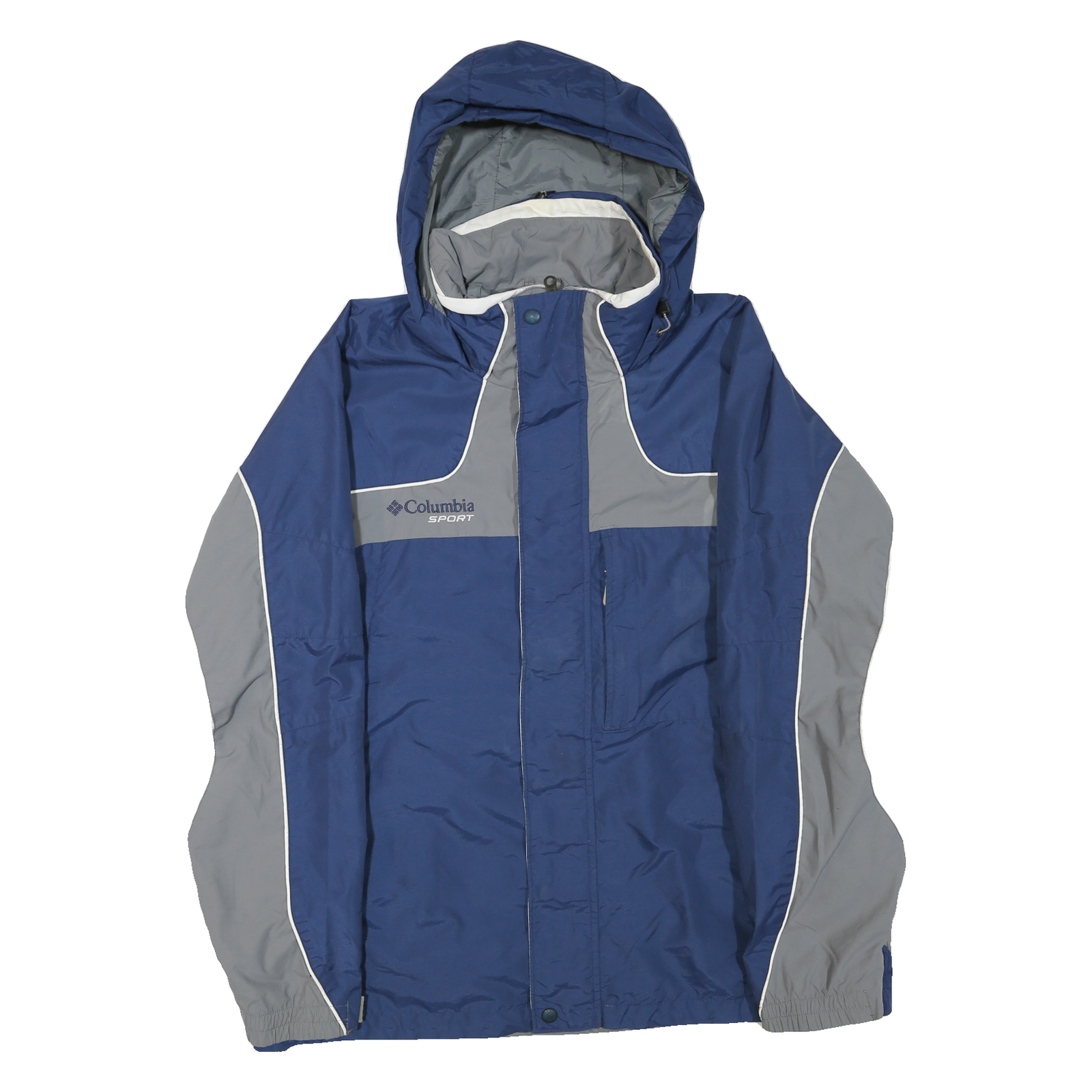 COLUMBIA Mens Blue & Grey Sport Outdoor Jacket L Polyester Blend Zip Hooded