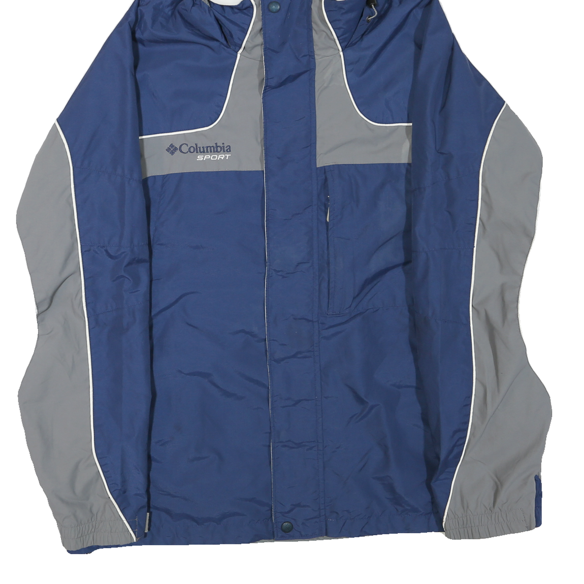 COLUMBIA Mens Blue & Grey Sport Outdoor Jacket L Polyester Blend Zip Hooded