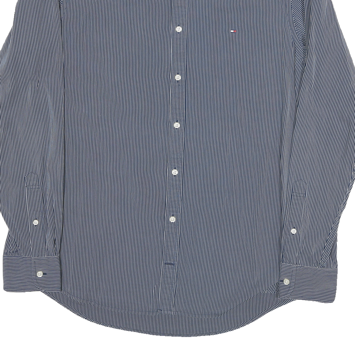 TOMMY HILFIGER Mens Blue & White Striped Shirt XL Button-Down Slim Fit Cotton