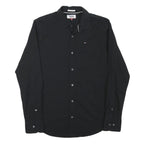 TOMMY HILFIGER Mens Black Plain Shirt S Cotton Blend Classic Smart Casual