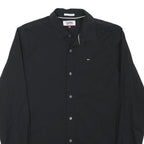 TOMMY HILFIGER Mens Black Plain Shirt S Cotton Blend Classic Smart Casual