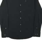 TOMMY HILFIGER Mens Black Plain Shirt S Cotton Blend Classic Smart Casual