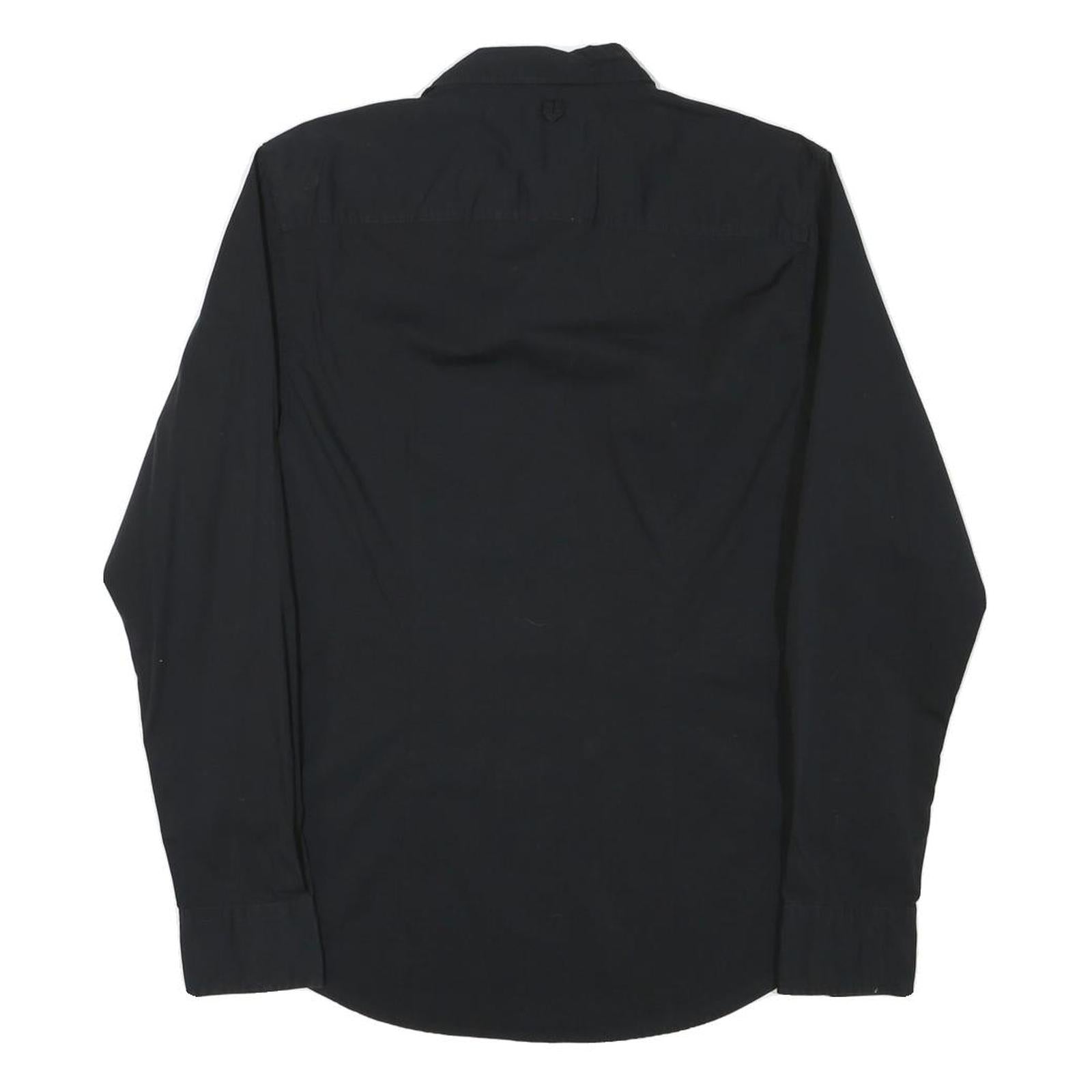 TOMMY HILFIGER Mens Black Plain Shirt S Cotton Blend Classic Smart Casual