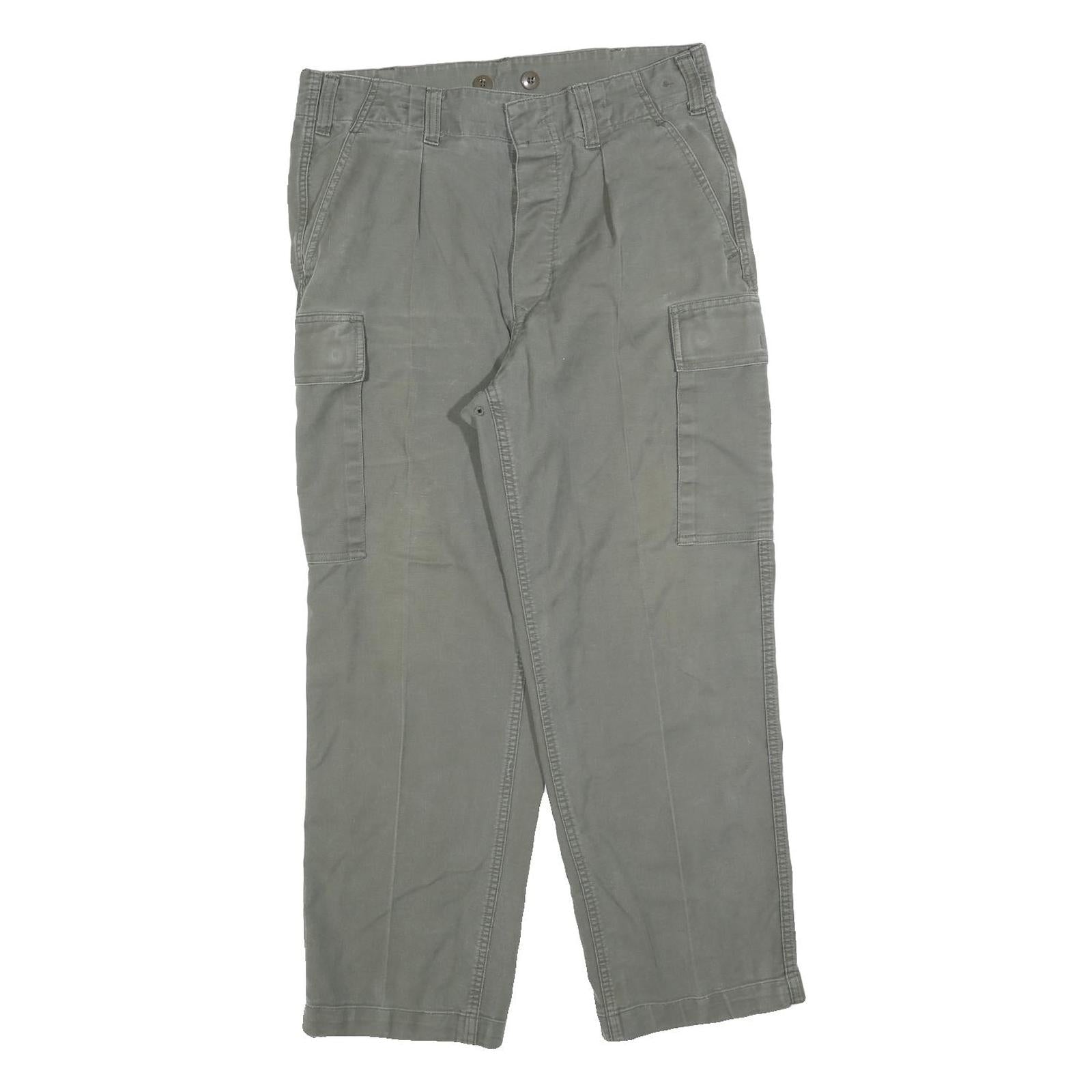 Mens Cotton Green Button Closure Cargo Pocket Regular Fit Trousers W34 L25