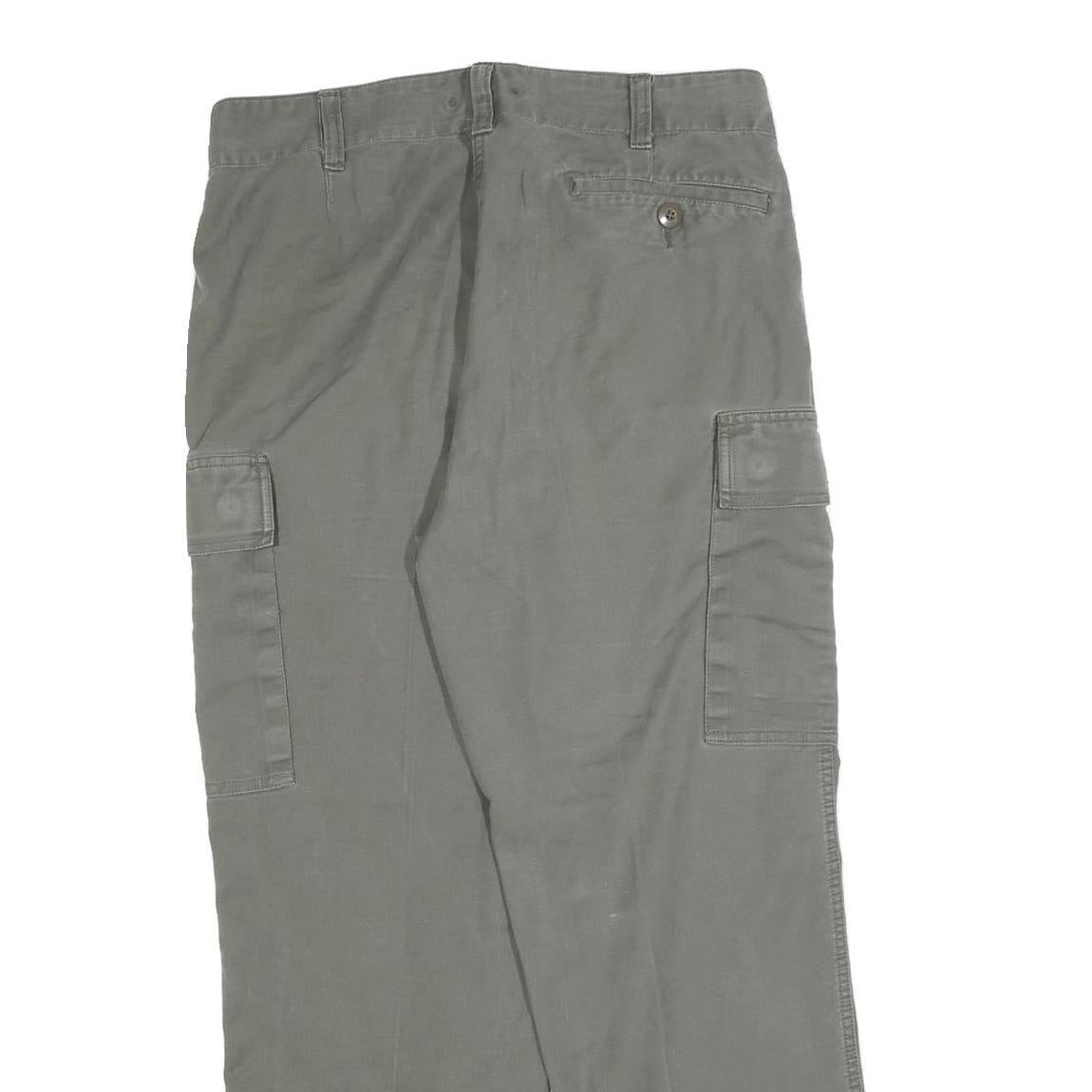 Mens Cotton Green Button Closure Cargo Pocket Regular Fit Trousers W34 L25