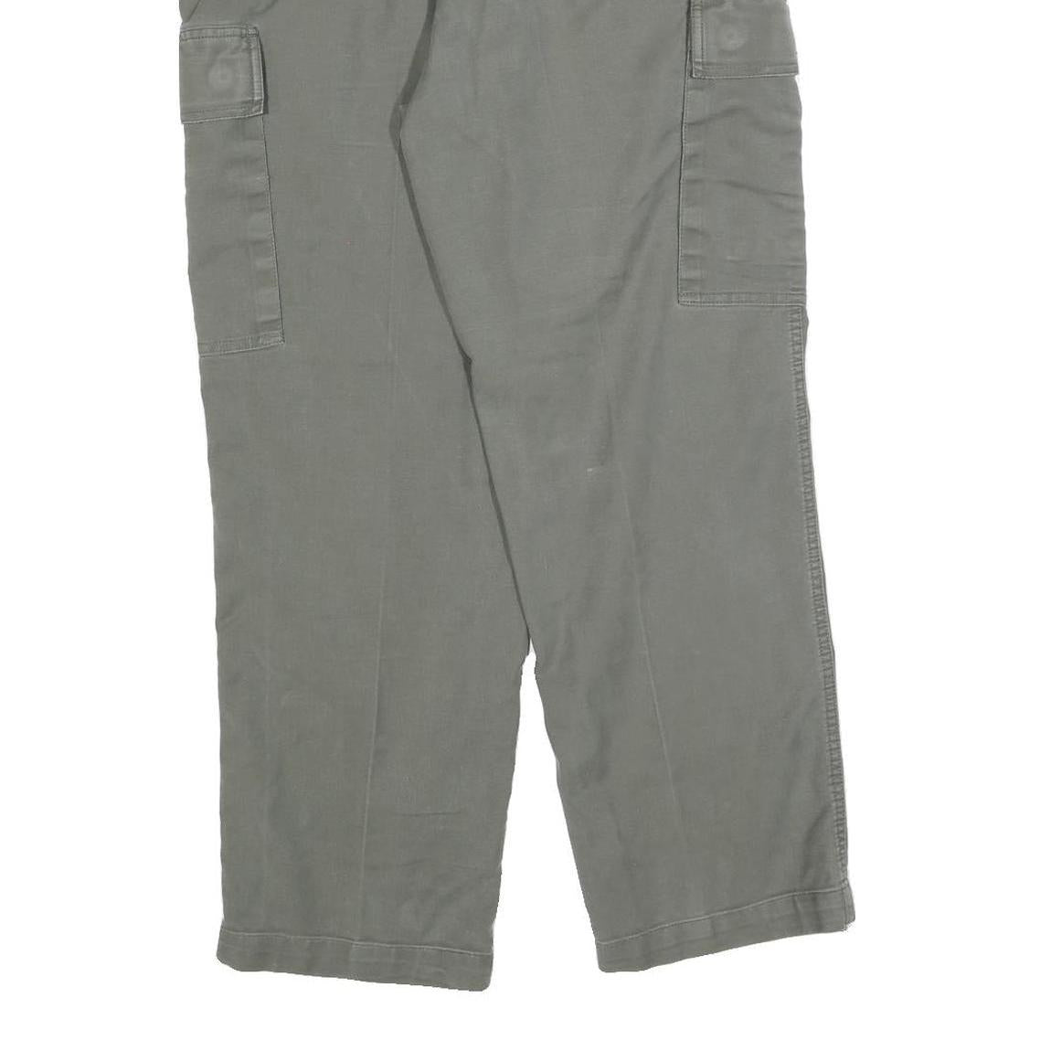 Mens Cotton Green Button Closure Cargo Pocket Regular Fit Trousers W34 L25