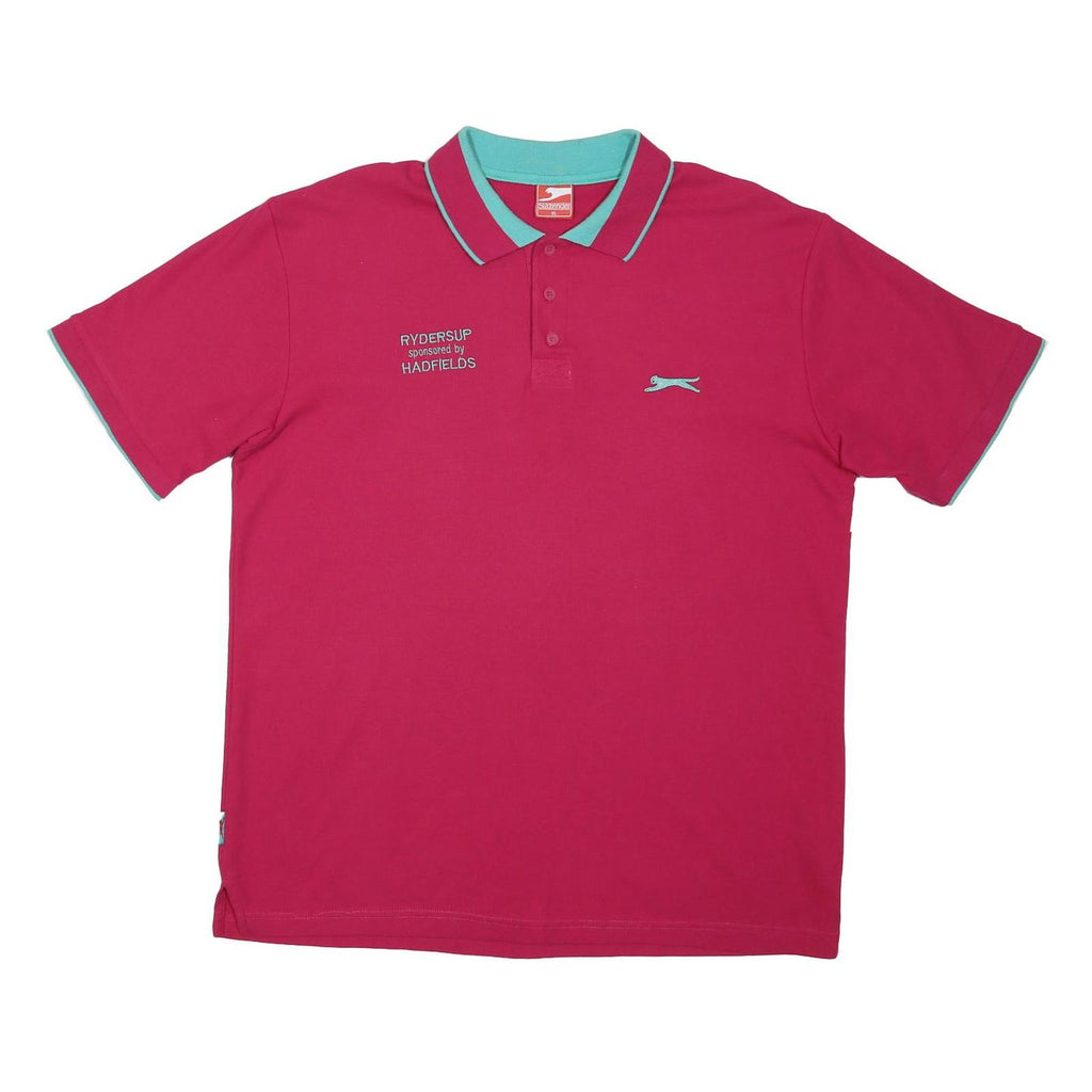 SLAZENGER Mens Red & Turquoise Polo Shirt XL Cotton Blend Short Sleeve Sport