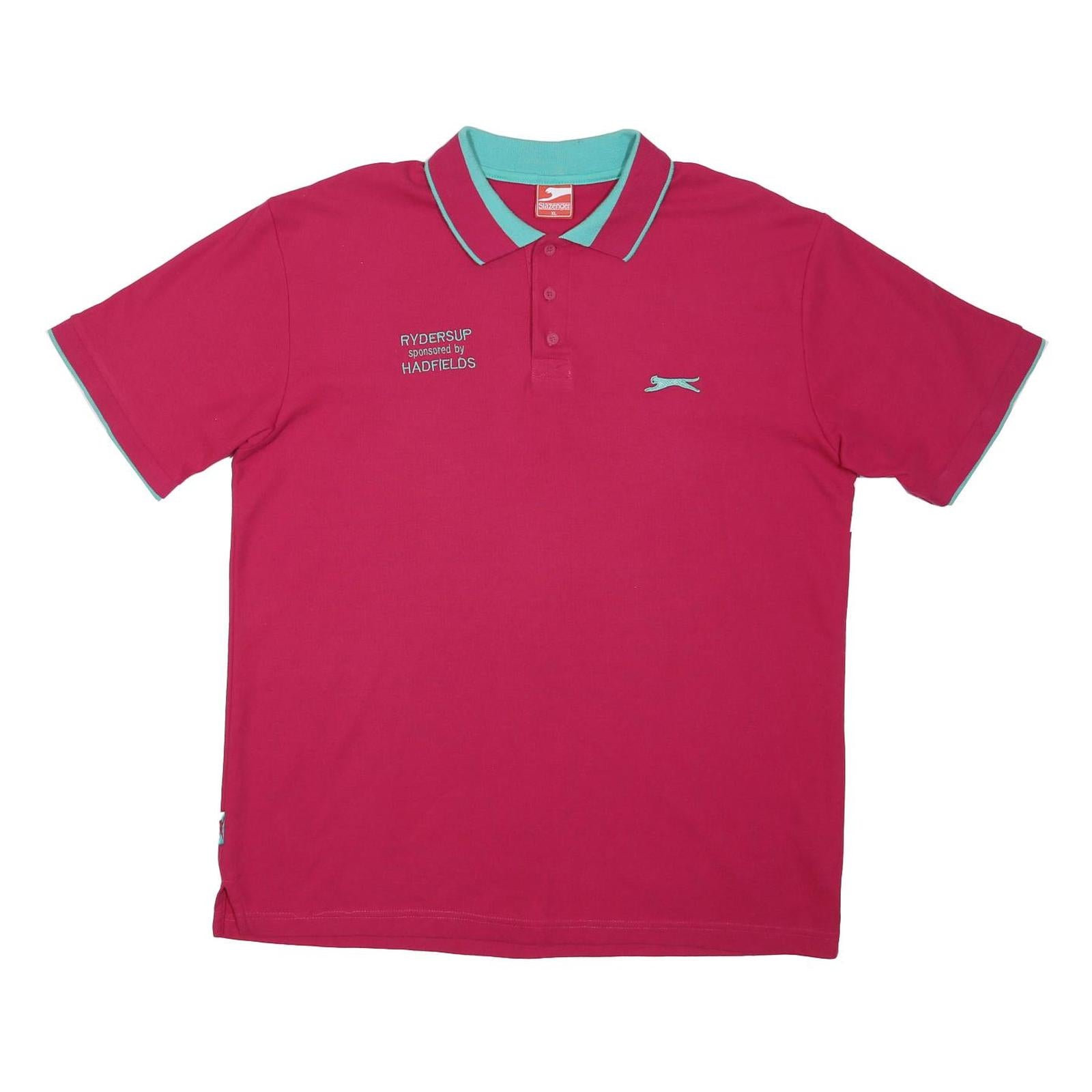 SLAZENGER Mens Red & Turquoise Polo Shirt XL Cotton Blend Short Sleeve Sport