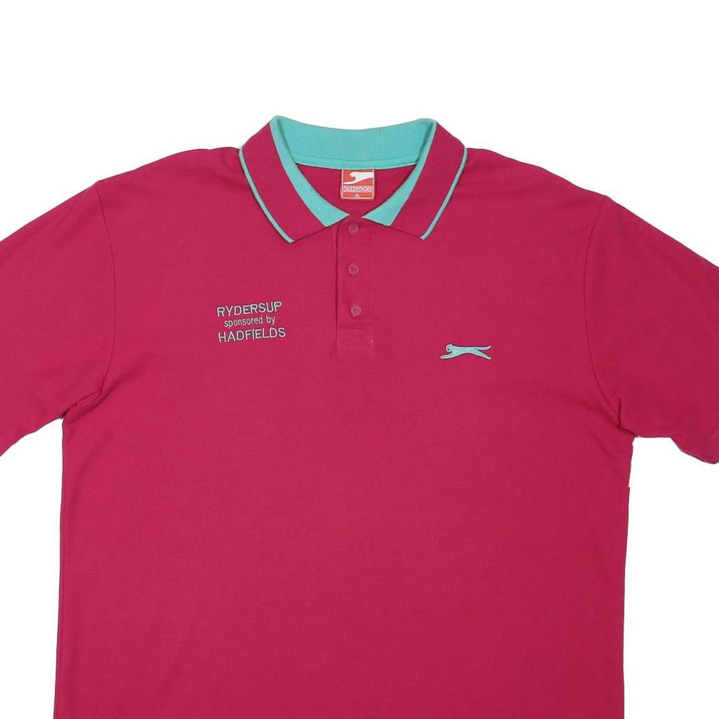 SLAZENGER Mens Red & Turquoise Polo Shirt XL Cotton Blend Short Sleeve Sport