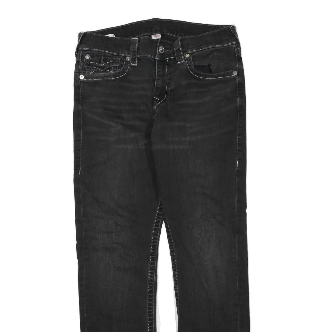 TRUE RELIGION Womens Regular Black Denim Jeans W32 L32 Stylish Cotton Blend Zip