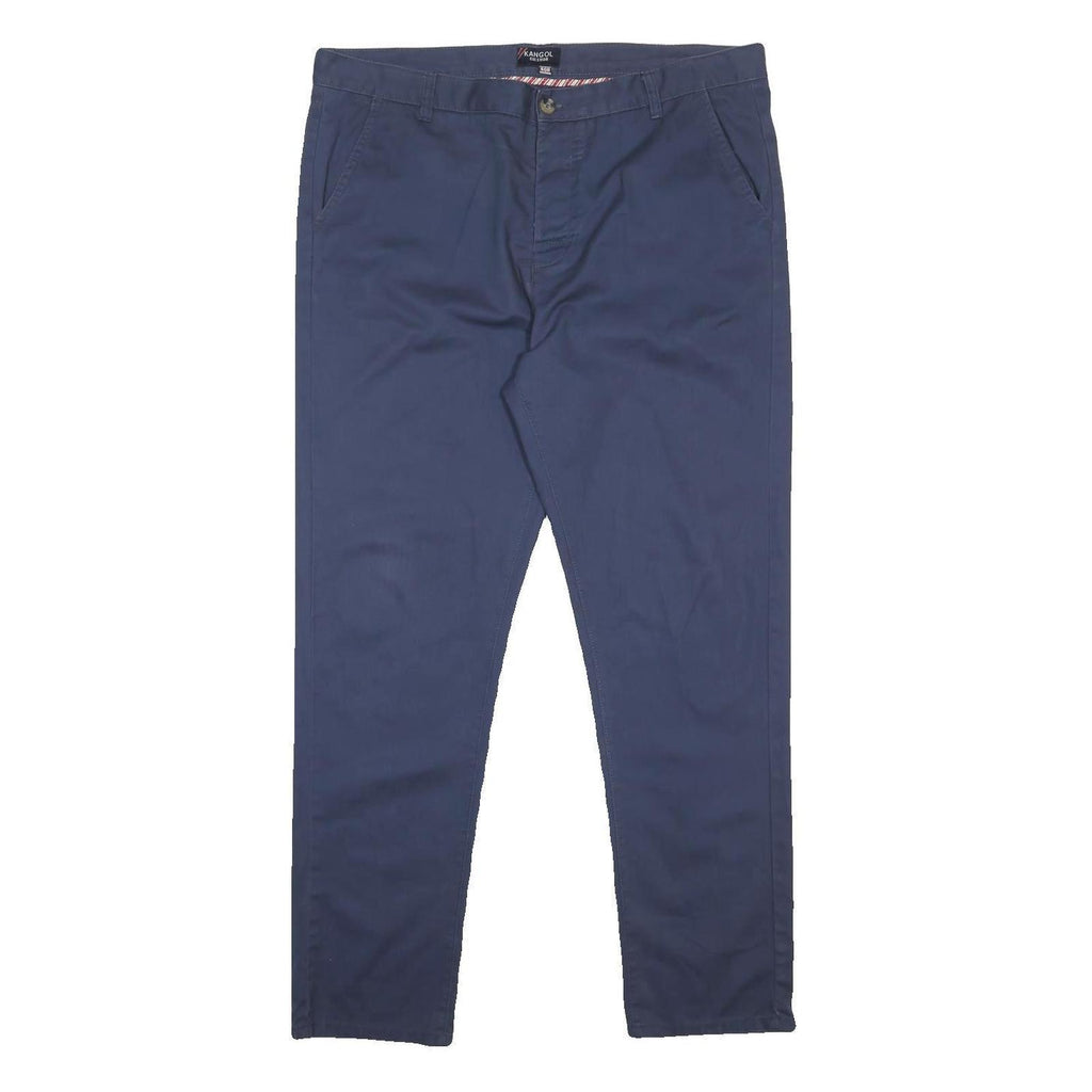 KANGOL Mens Cotton Slim Navy Blue Trousers W40 L32 Casual Button Closure