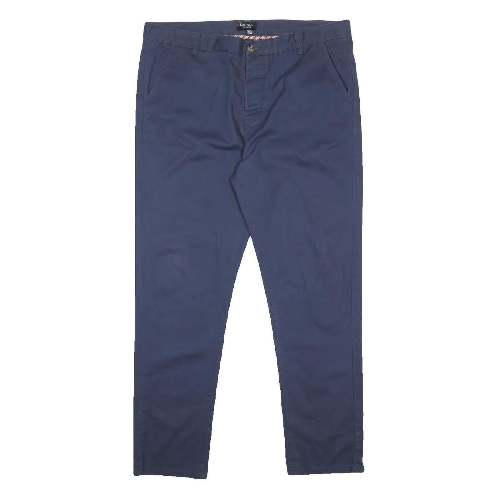 KANGOL Mens Cotton Slim Navy Blue Trousers W40 L32 Casual Button Closure