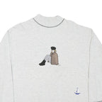 Womens White Sweatshirt Mock Neck L Printed Graphic Cotton Blend Casual