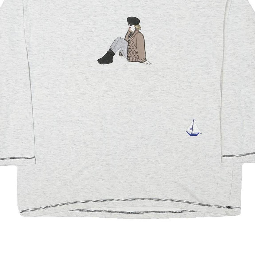 Womens White Sweatshirt Mock Neck L Printed Graphic Cotton Blend Casual