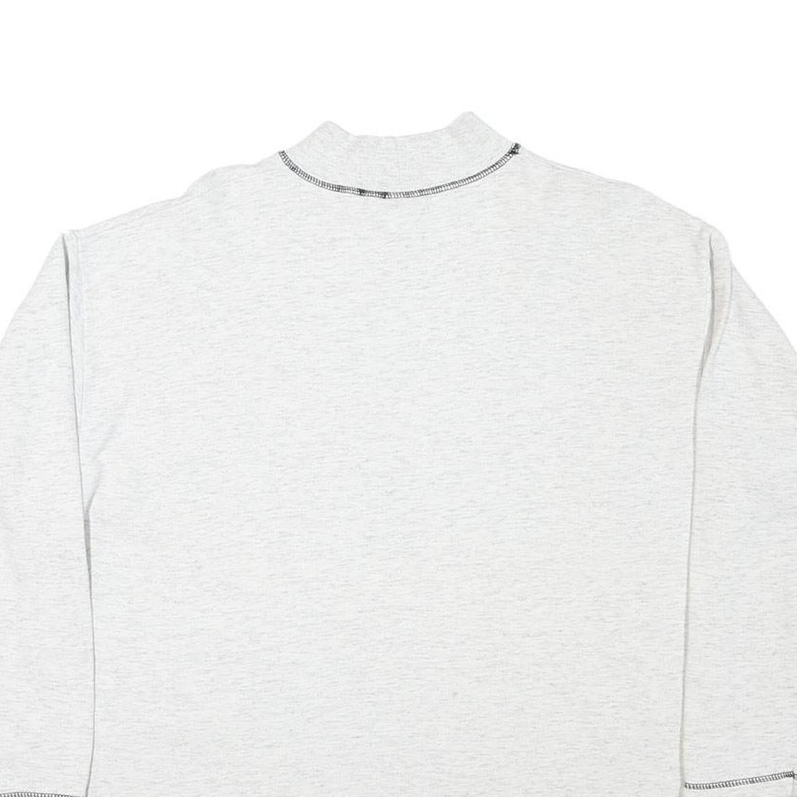 Womens White Sweatshirt Mock Neck L Printed Graphic Cotton Blend Casual