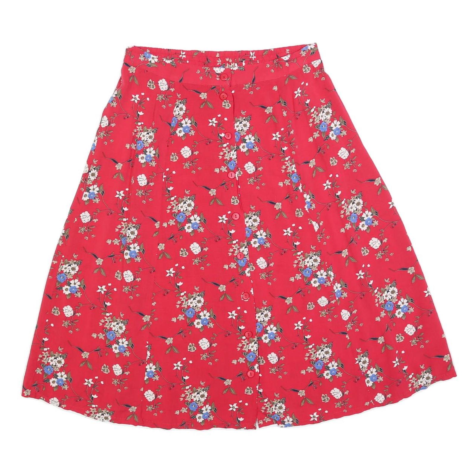 SAG HARBOR Womens Red Floral A-Line Knee Length Cotton Blend Skirt L Button