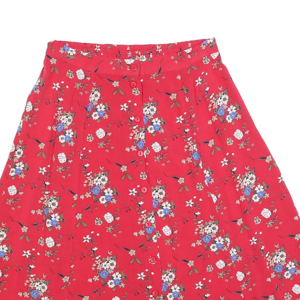 SAG HARBOR Womens Red Floral A-Line Knee Length Cotton Blend Skirt L Button