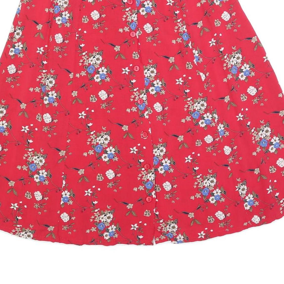 SAG HARBOR Womens Red Floral A-Line Knee Length Cotton Blend Skirt L Button