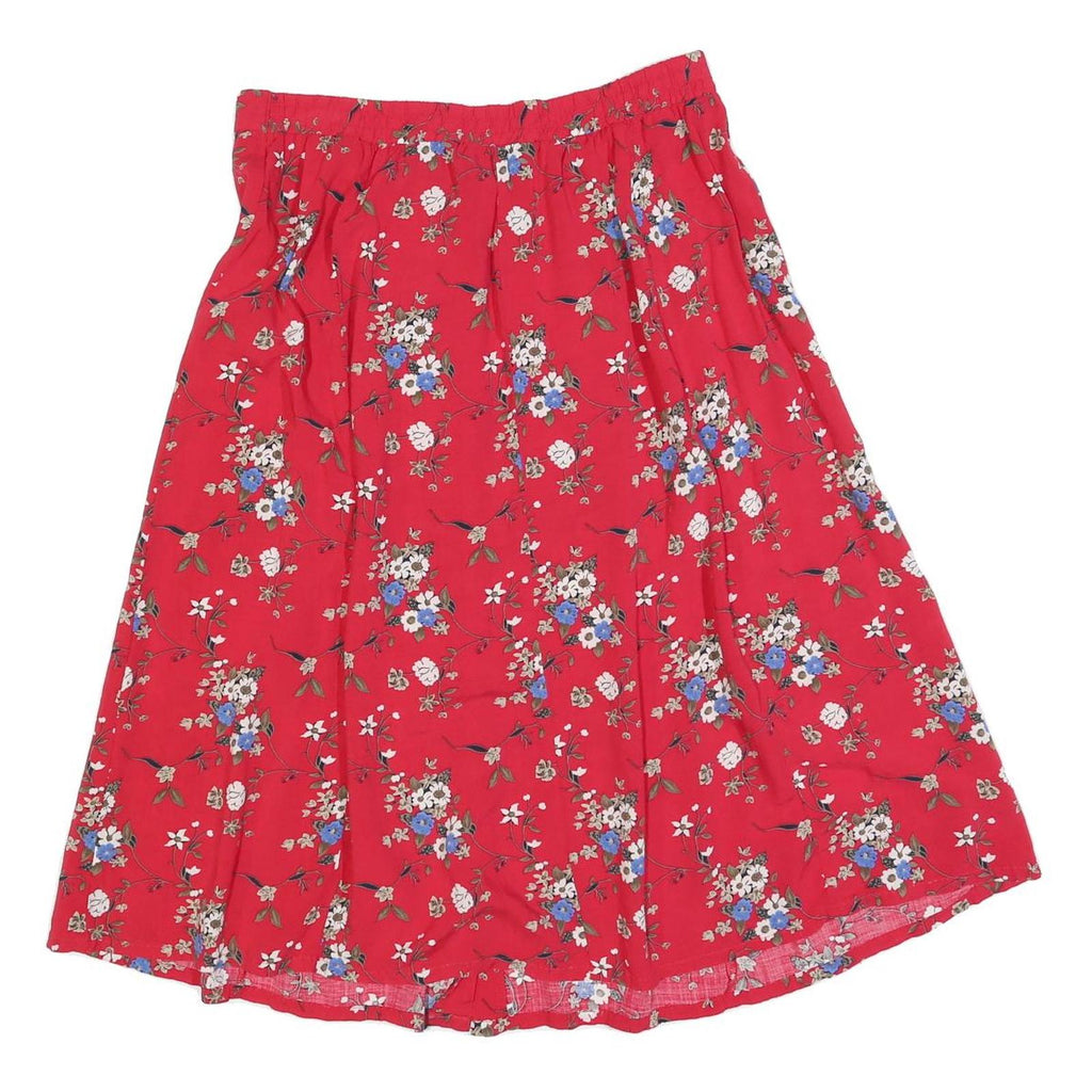 SAG HARBOR Womens Red Floral A-Line Knee Length Cotton Blend Skirt L Button