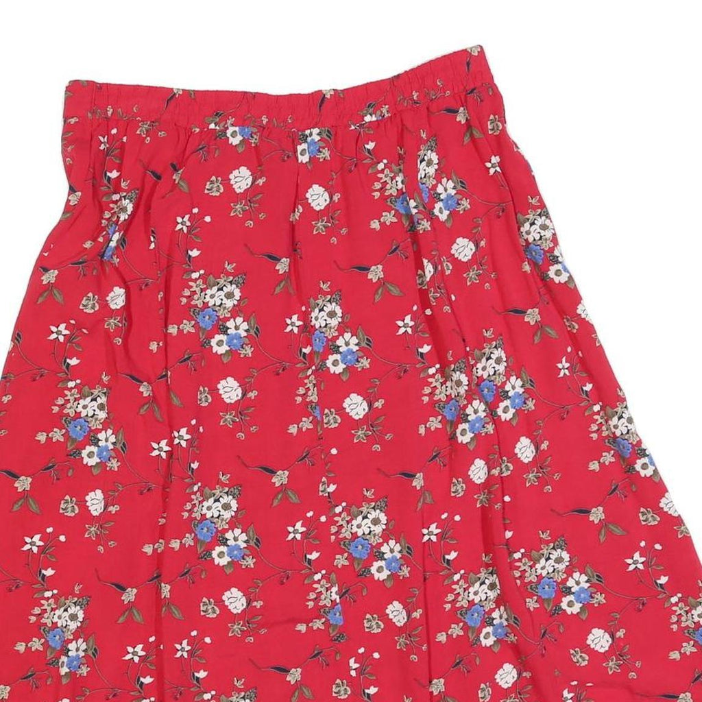 SAG HARBOR Womens Red Floral A-Line Knee Length Cotton Blend Skirt L Button