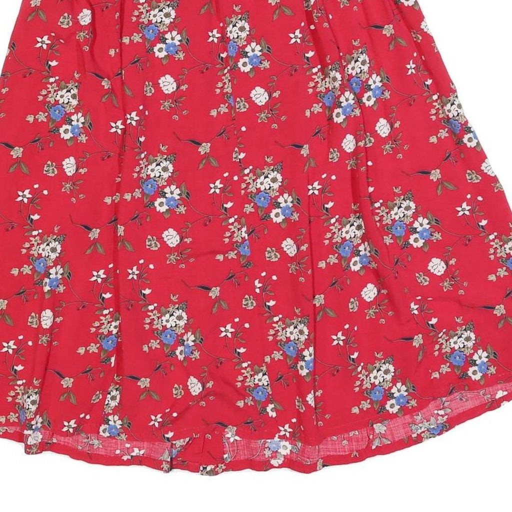 SAG HARBOR Womens Red Floral A-Line Knee Length Cotton Blend Skirt L Button