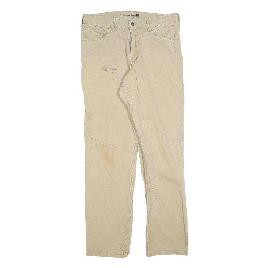 CARHARTT Mens Cotton Blend Beige Relaxed Straight Trousers W34 L34 Workwear