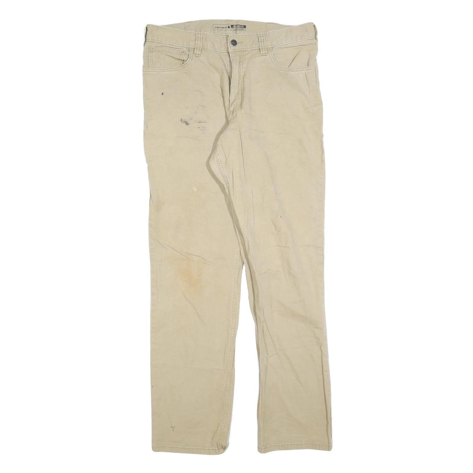 CARHARTT Mens Cotton Blend Beige Relaxed Straight Trousers W34 L34 Workwear