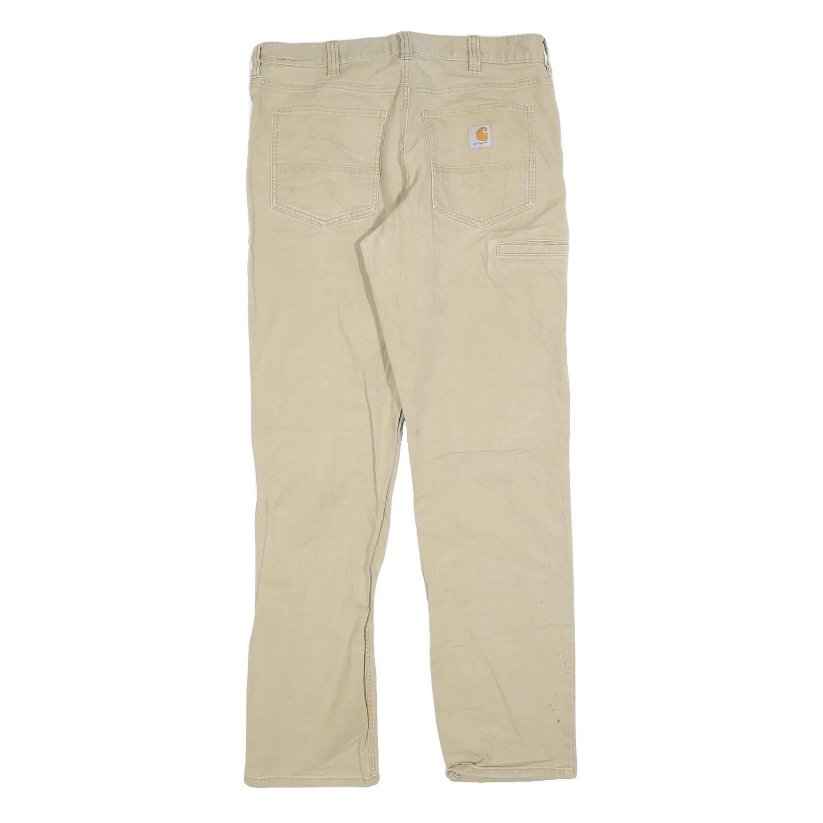 CARHARTT Mens Cotton Blend Beige Relaxed Straight Trousers W34 L34 Workwear