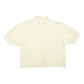 Womens Cream & White Plain Short Sleeve Shirt L Cotton Blend Casual Summer