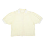 Womens Cream & White Plain Short Sleeve Shirt L Cotton Blend Casual Summer