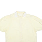 Womens Cream & White Plain Short Sleeve Shirt L Cotton Blend Casual Summer