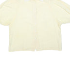 Womens Cream & White Plain Short Sleeve Shirt L Cotton Blend Casual Summer