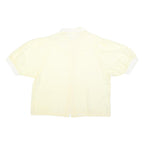 Womens Cream & White Plain Short Sleeve Shirt L Cotton Blend Casual Summer