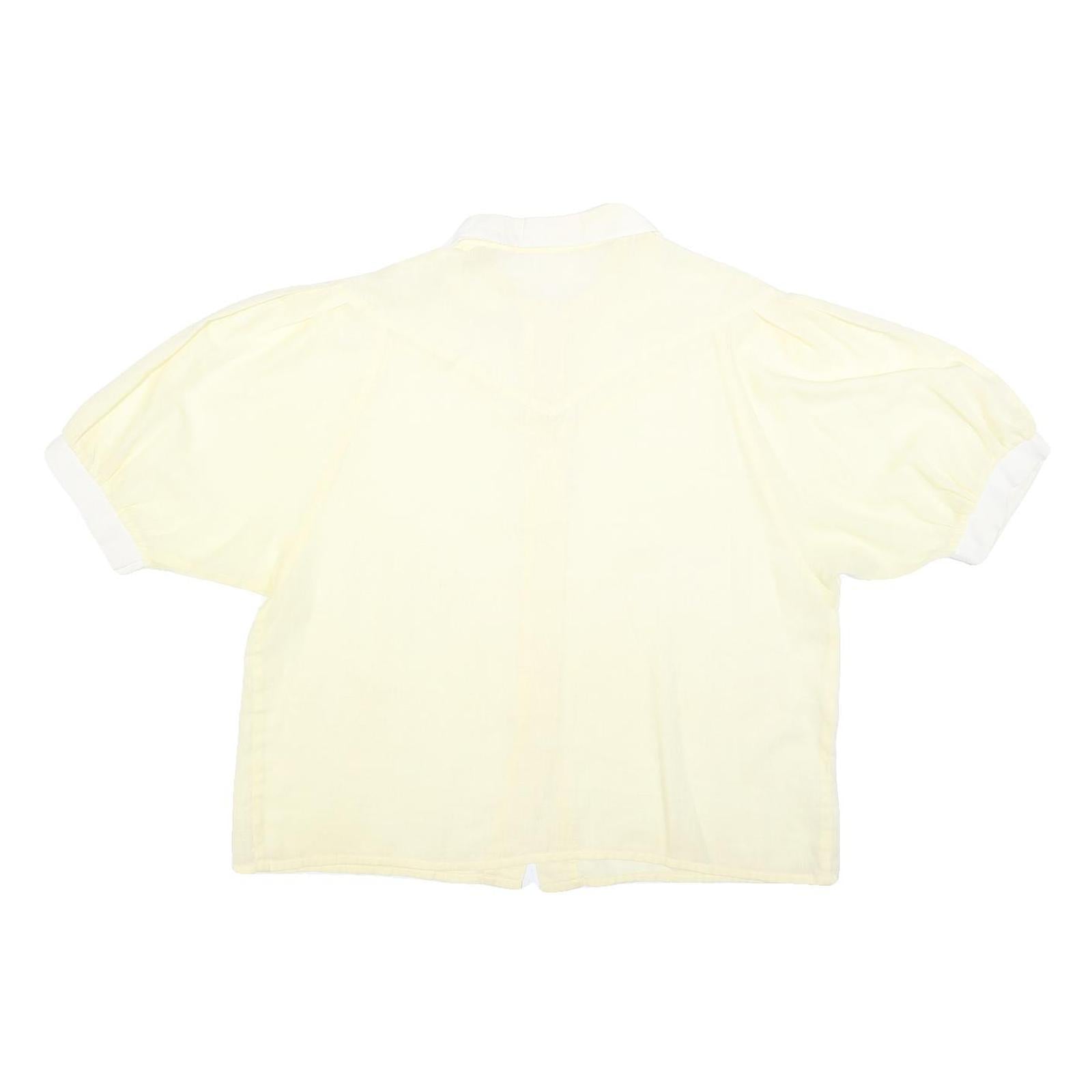 Womens Cream & White Plain Short Sleeve Shirt L Cotton Blend Casual Summer