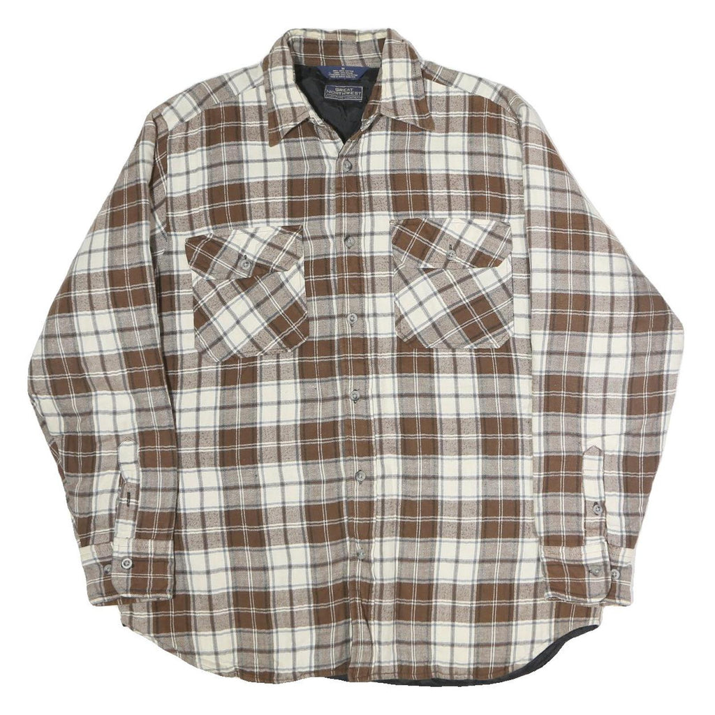 GREAT NORTHWEST Mens Brown & Cream Check Shirt M Button Pocket Casual Cotton