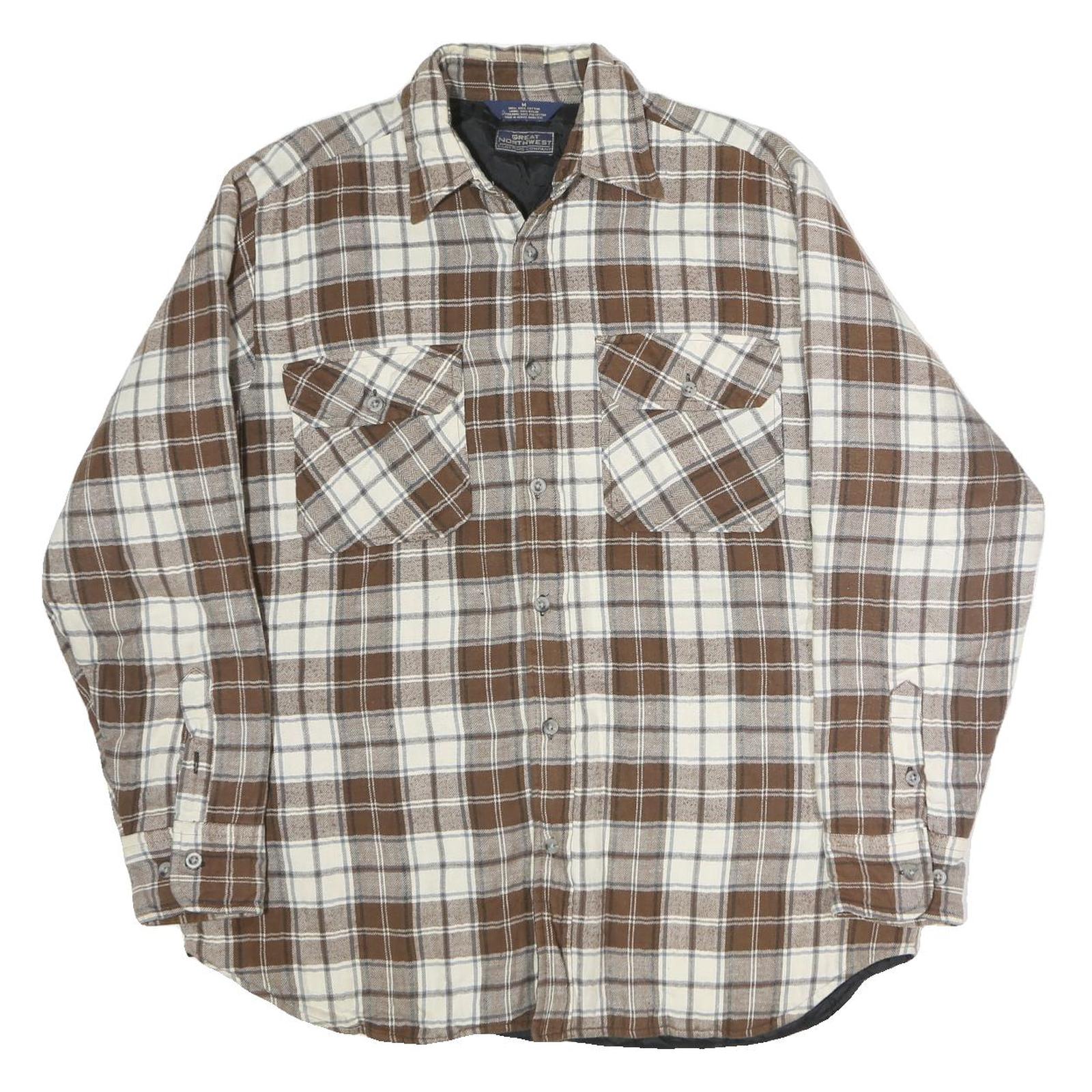 GREAT NORTHWEST Mens Brown & Cream Check Shirt M Button Pocket Casual Cotton