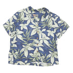 LA CABANA Womens Blue Green & White Printed Shirt Short Sleeve Collared L Rayon