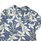 LA CABANA Womens Blue Green & White Printed Shirt Short Sleeve Collared L Rayon