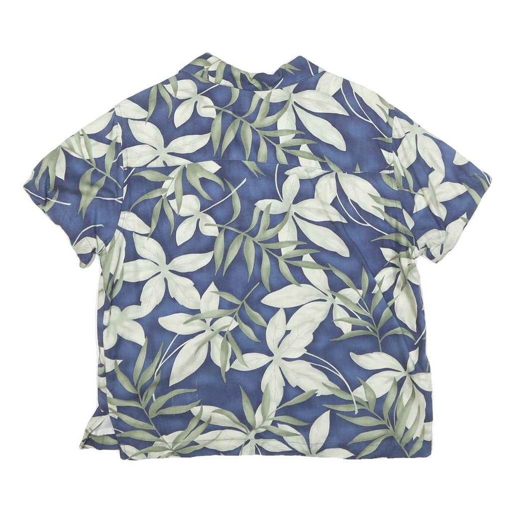 LA CABANA Womens Blue Green & White Printed Shirt Short Sleeve Collared L Rayon