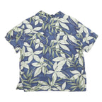 LA CABANA Womens Blue Green & White Printed Shirt Short Sleeve Collared L Rayon