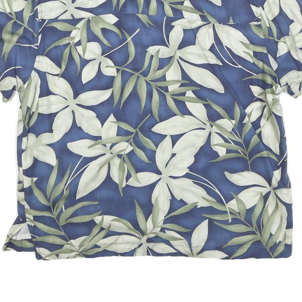 LA CABANA Womens Blue Green & White Printed Shirt Short Sleeve Collared L Rayon