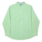 CHAPS Mens Green & White Check Shirt L Classic Button-Down Collar Long Sleeve