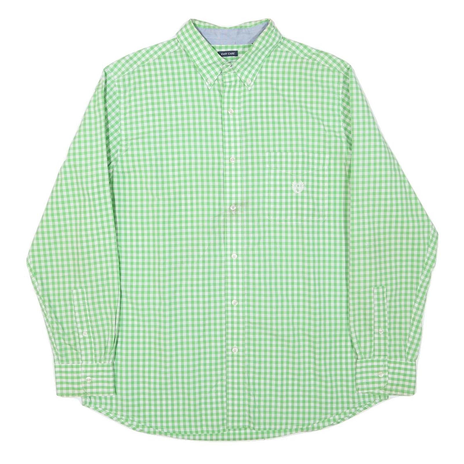 CHAPS Mens Green & White Check Shirt L Classic Button-Down Collar Long Sleeve