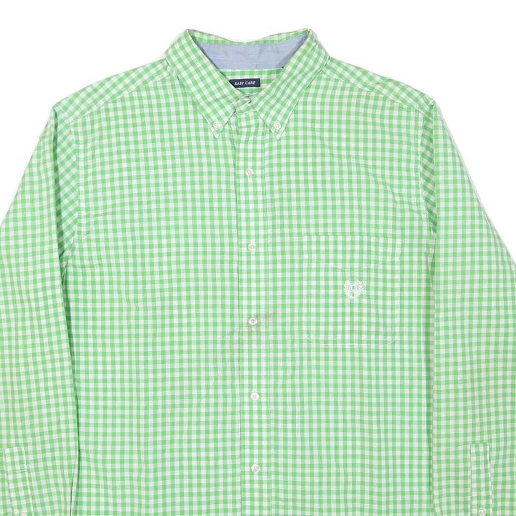 CHAPS Mens Green & White Check Shirt L Classic Button-Down Collar Long Sleeve
