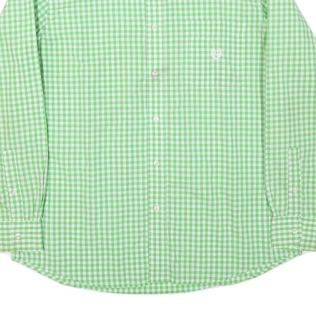 CHAPS Mens Green & White Check Shirt L Classic Button-Down Collar Long Sleeve