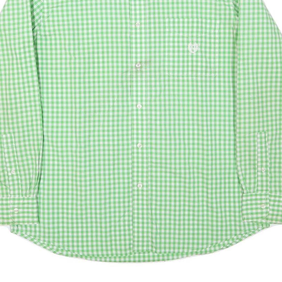 CHAPS Mens Green & White Check Shirt L Classic Button-Down Collar Long Sleeve