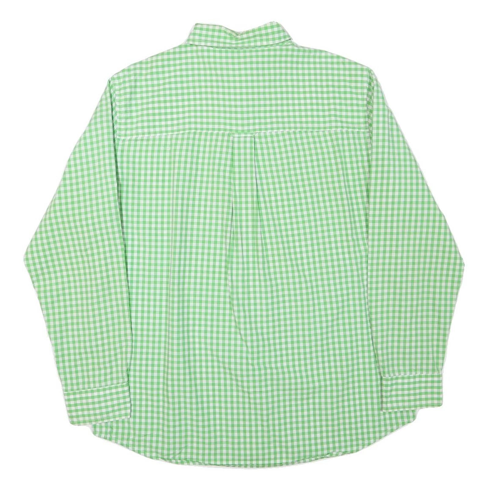 CHAPS Mens Green & White Check Shirt L Classic Button-Down Collar Long Sleeve