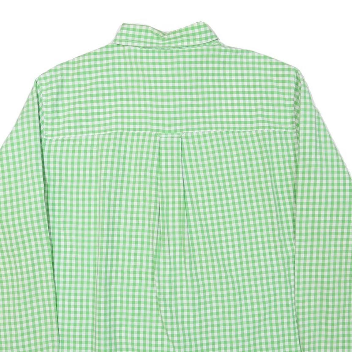 CHAPS Mens Green & White Check Shirt L Classic Button-Down Collar Long Sleeve