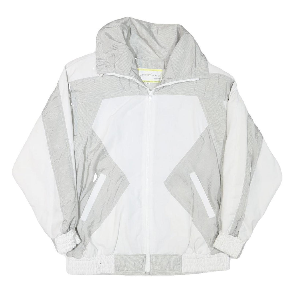LIFESTYLE Mens White & Grey Zip Jacket M Polyester Blend Casual Outerwear